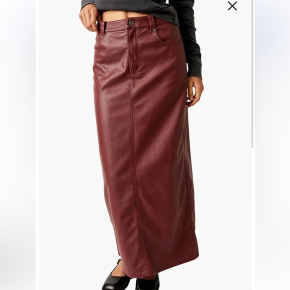 Free People Dresses & Skirts - Free People City Slicker Faux Leather Red Jasper Maxi Skirt Size 0 NWT